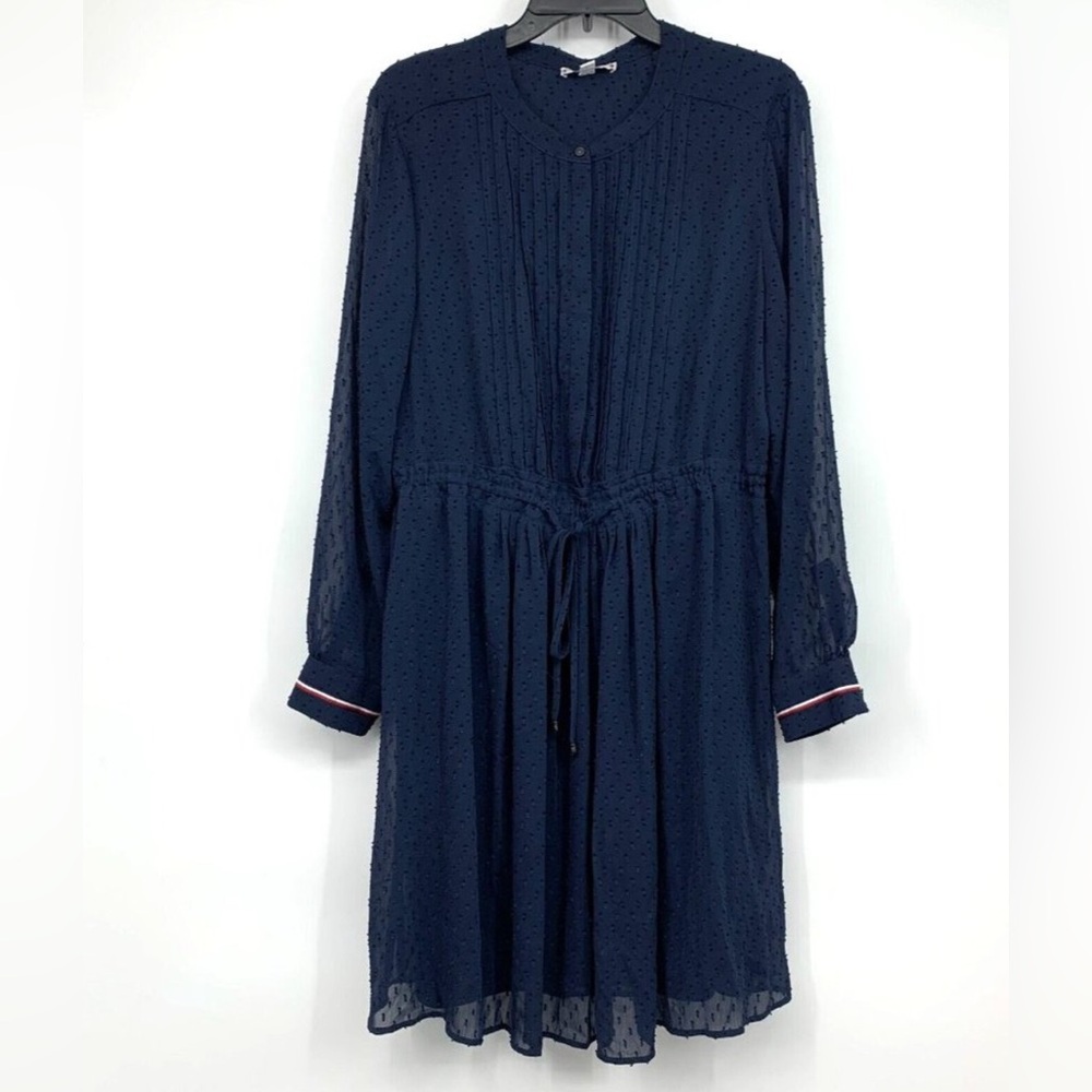 Tommy Hilfiger Navy Blue Long-Sleeve Swiss Dot Dress - Size Large, Flowy